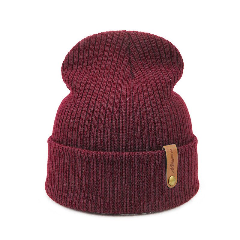 Slouchy Beanie Hat - Manufacturer - Custom Leather Label Winter Warm Unisex Cuffed Knit Ski