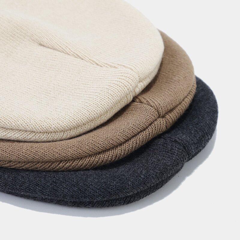 Knitted Beanie Hat - Manufacturer - Custom Rubber PVC Logo Plain Winter Warm Multi-Color Cuffed