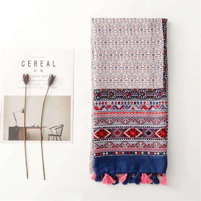 Bohemian Scarf - Manufacturer - 2023 New Flower Pattern Cotton Voile Tassels Muslim Hijabs