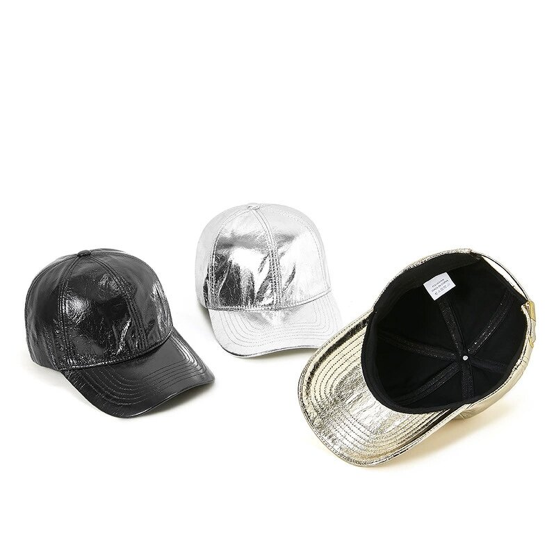 PU Leather Snapback - Manufacturer - Wholesale Golden Silver Laser Hip Hop Rock Punk 6 Panel