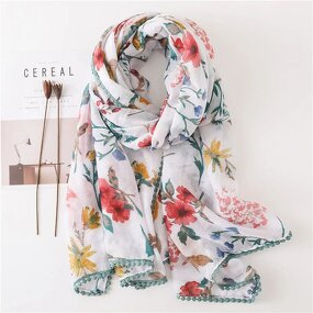 Lace Pompom Scarf - Manufacturer - Hot Sell Flower Printed Cotton Beach Shawl Muslim Hijabs