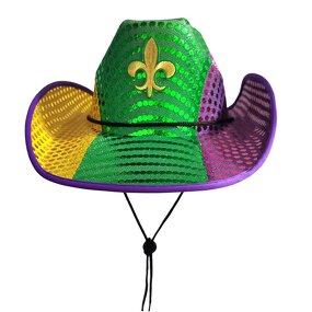 LED Neon Cowgirl Hat - Manufacturer - Outdoor Beach Halloween Mardi Gras Sequin Light-Up