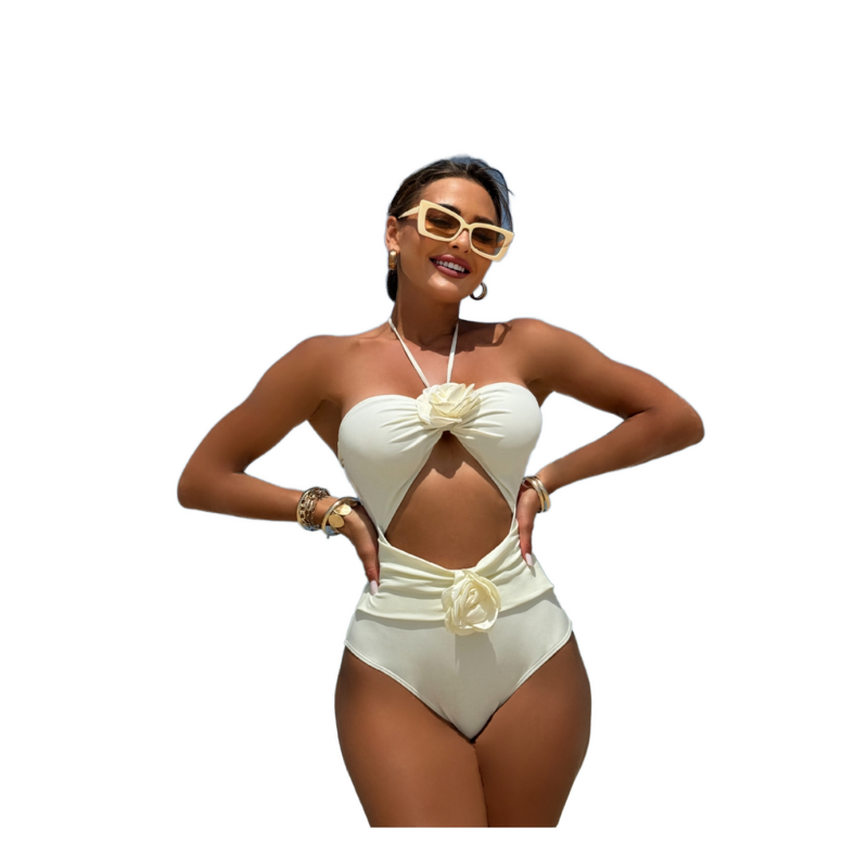 3D Flower Swimwear - Manufacturer - Stock 8-Color Handmade Halter High Waisted One Piece