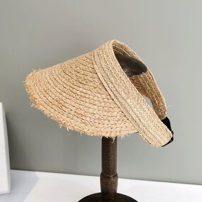 Raffia Sun Visor - Manufacturer - Natural Wide Brim Anti-UV Adjustable Ponytail Beach Travel