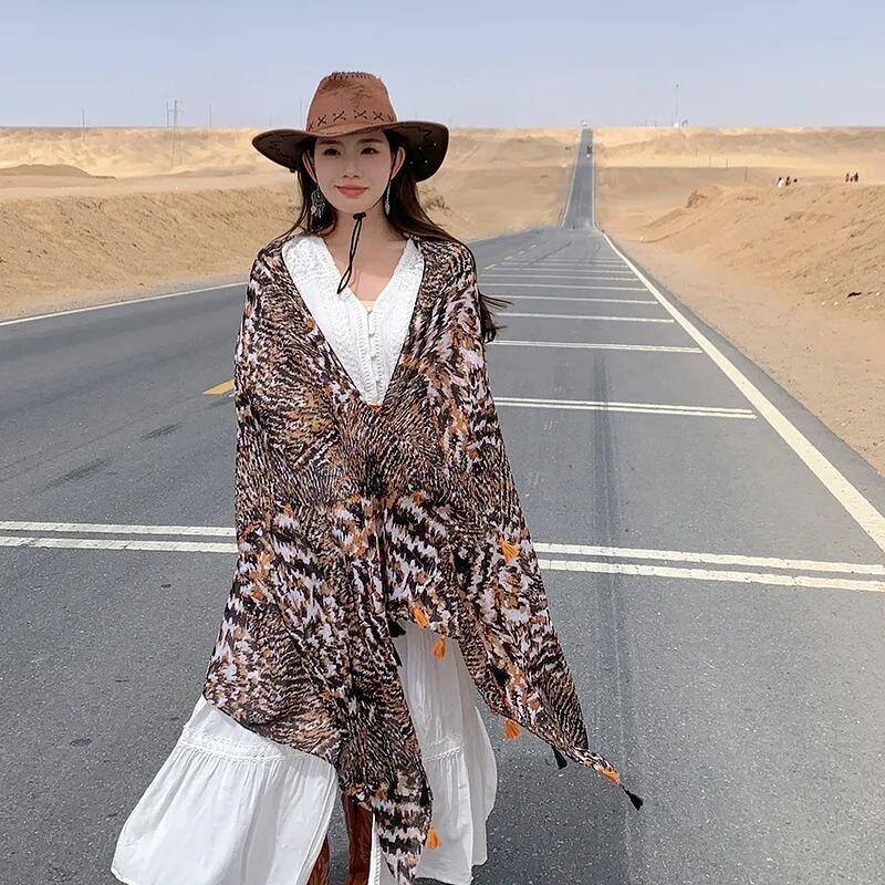 Zebra Pattern Scarf - Manufacturer - Wholesale Stylish Cotton Voile Silver Shiny Tassel