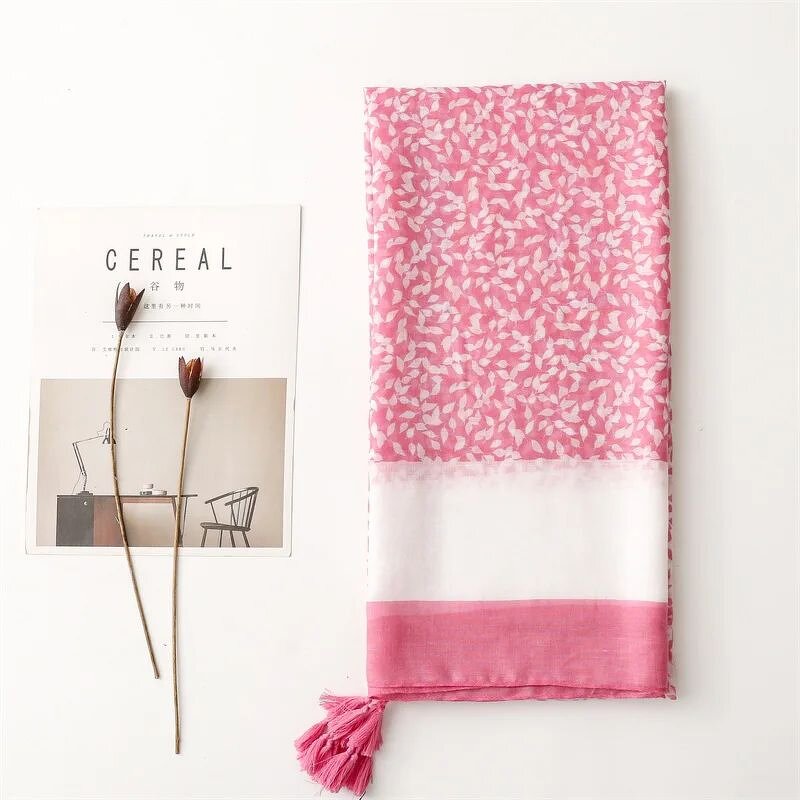 Pink Floral Scarf - Manufacturer - Manufacturer Fancy Cotton Voile Tassel Muslim Hijabs
