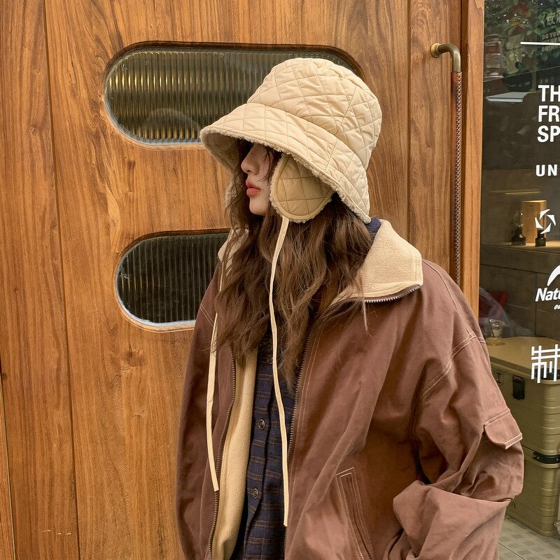 Quilted Down Bucket Hat - Manufacturer - Custom Logo Diamond Wool Lining Earflaps Winter Warm