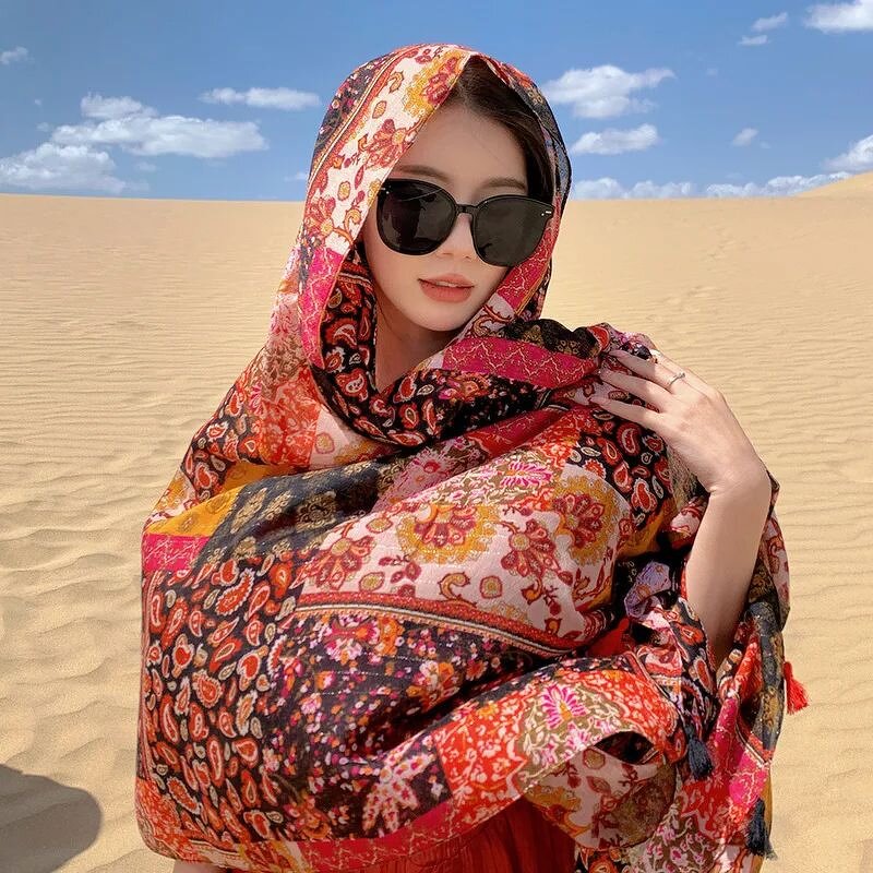 Hook Flower Scarf - Manufacturer - Newest 180*90cm Cotton Tassels Silver Shiny Voile Hijabs