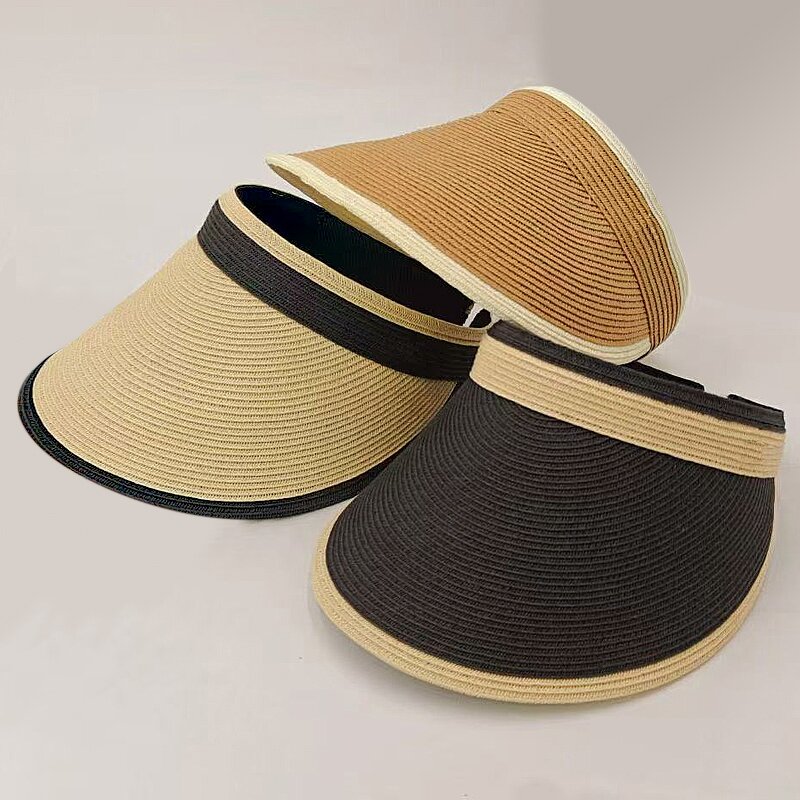 Custom Straw Visor - Manufacturer - Women's UPF80+ Two Tone Fine Braid Sunscreen Beach