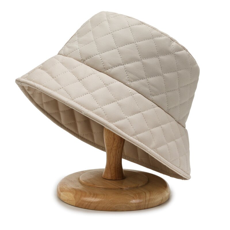 PU Leather Bucket Hat - Manufacturer - Custom Metal Logo Quilted Down Warm Winter Designer