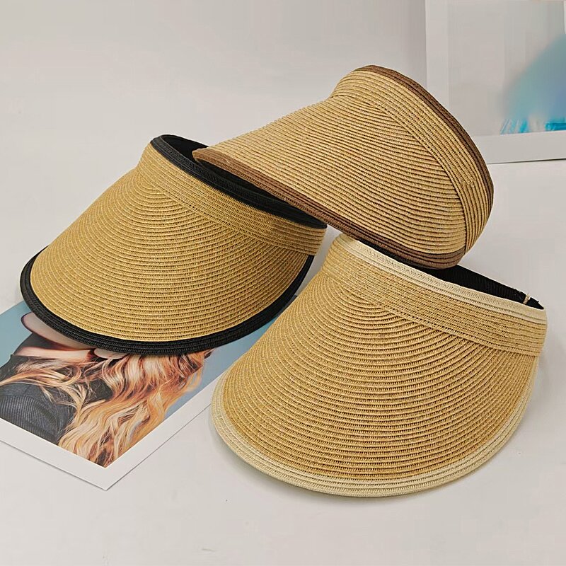 Custom Straw Visor - Manufacturer - Women's UPF80+ Two Tone Fine Braid Sunscreen Beach