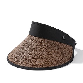 Straw Sun Visor Hat - Manufacturer - Women's Large Brim UPF50+ Ponytail Packable Beach