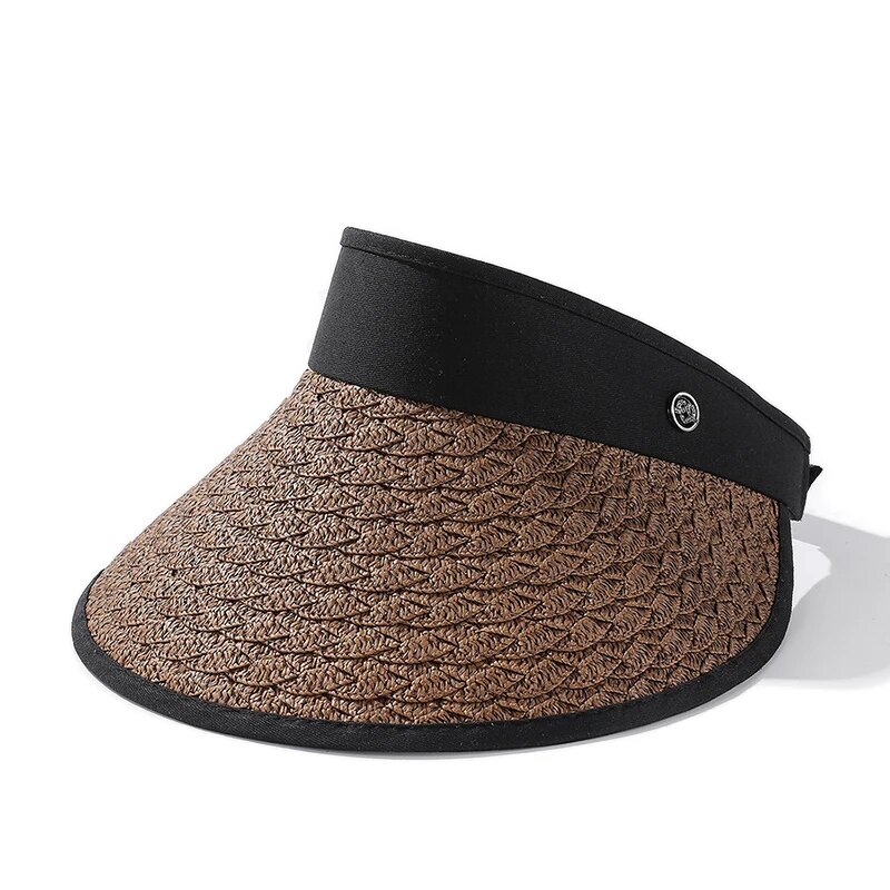 Straw Sun Visor Hat - Manufacturer - Women's Large Brim UPF50+ Ponytail Packable Beach