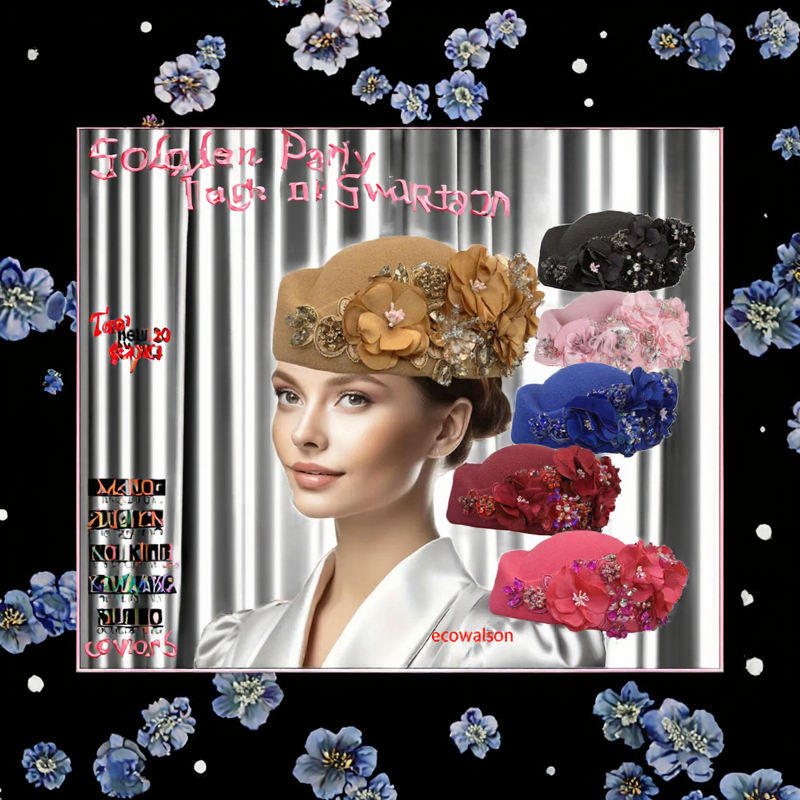 Felt Turban Hat - Manufacturer - Vintage Soft Derby Flower Church Party Airline Stewardess