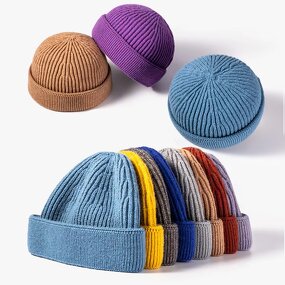 Knitted Watch Hat - Manufacturer - Embroidery Logo Solid Roll up Edge Short Fisherman Beanie