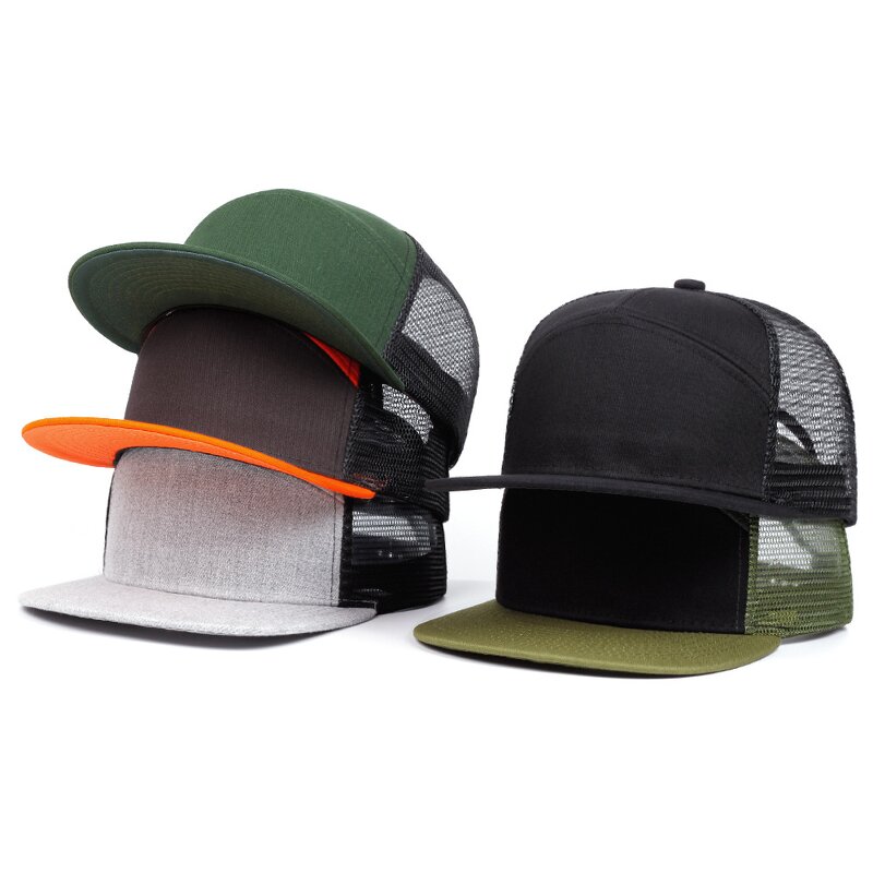 7 Panel Snapback Hat - Manufacturer - Custom Logo Blank Mesh Back Two Tone Flat Brim Trucker