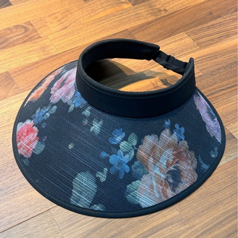 Print Sun Visor Hat - Manufacturer - Flowers Large Brim UPF50+ Foldable Ponytail Beach Travel