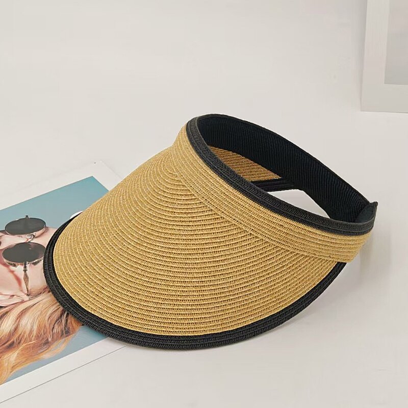 Custom Straw Visor - Manufacturer - Women's UPF80+ Two Tone Fine Braid Sunscreen Beach