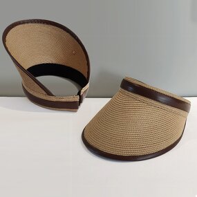 Leather Straw Visor - Manufacturer - New Korea Fashion Wide Brim Fine Braid UV Protection
