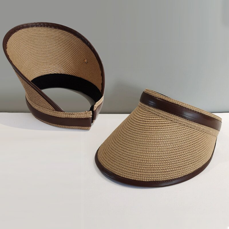 Leather Straw Visor - Manufacturer - New Korea Fashion Wide Brim Fine Braid UV Protection