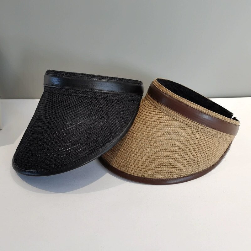 Leather Straw Visor - Manufacturer - New Korea Fashion Wide Brim Fine Braid UV Protection