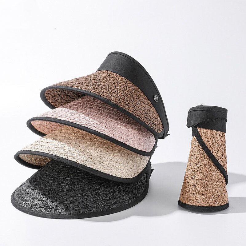 Straw Sun Visor Hat - Manufacturer - Women's Large Brim UPF50+ Ponytail Packable Beach