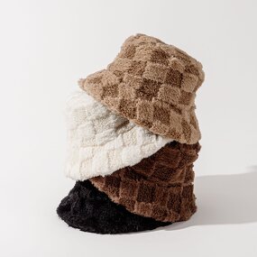 Plush Fisherman Hat - Manufacturer - Custom Two Tone Plaid Fuzzy Faux Fur Winter Warm Packable