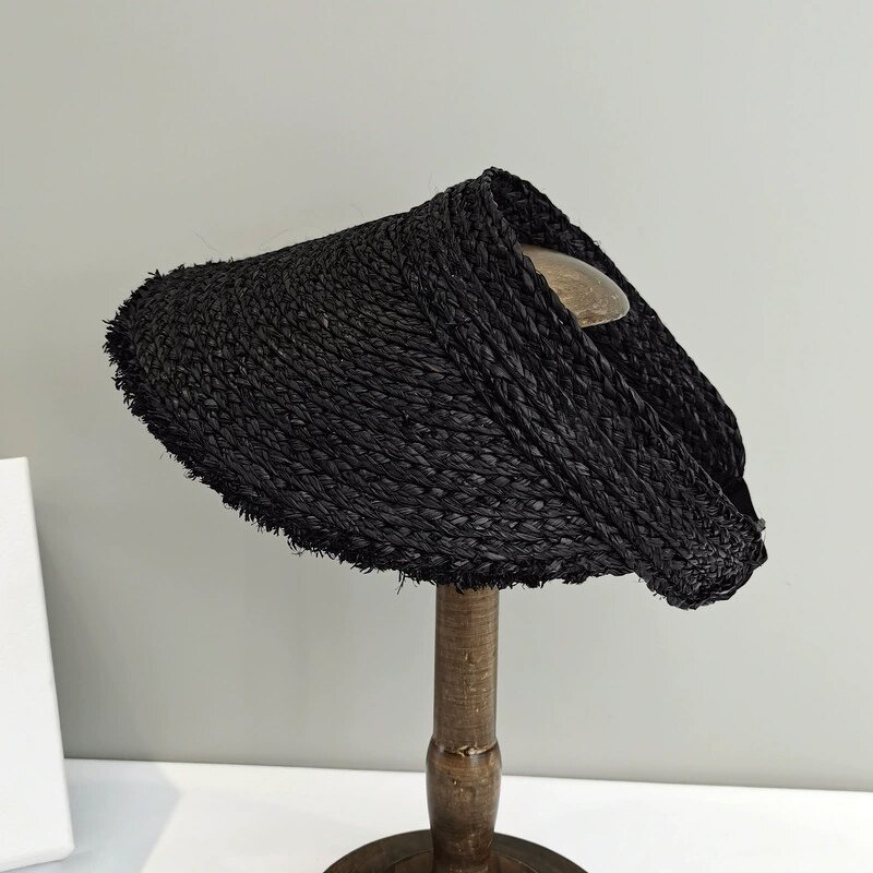 Raffia Sun Visor - Manufacturer - Natural Wide Brim Anti-UV Adjustable Ponytail Beach Travel