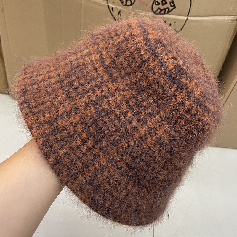 Angora Bucket Hat - Manufacturer - Wholesale 100% Rabbit Hair Houndstooth Winter Cloche Fedora