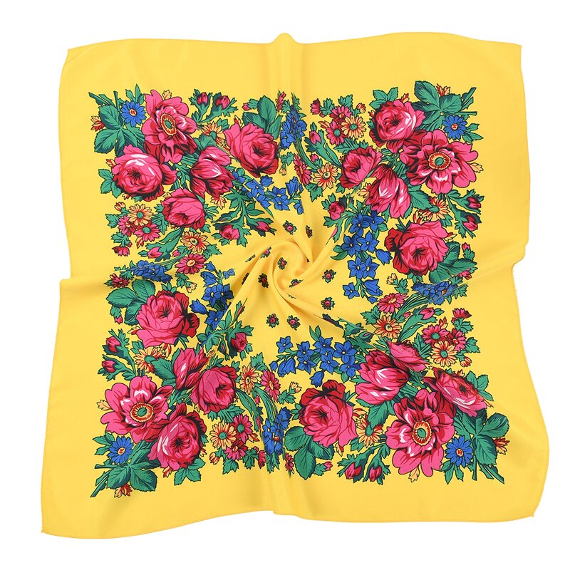 Babushka Neck Scarf - Manufacturer - Russian Ethnic Floral 70*70 cm Square Polyester Custom Logo