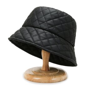 PU Leather Bucket Hat - Manufacturer - Custom Metal Logo Quilted Down Warm Winter Designer