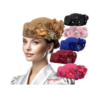 Felt Turban Hat - Manufacturer - Vintage Soft Derby Flower Church Party Airline Stewardess