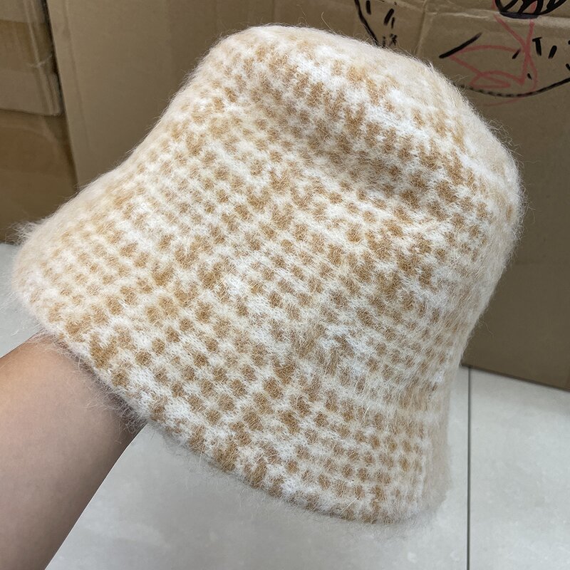 Angora Bucket Hat - Manufacturer - Wholesale 100% Rabbit Hair Houndstooth Winter Cloche Fedora