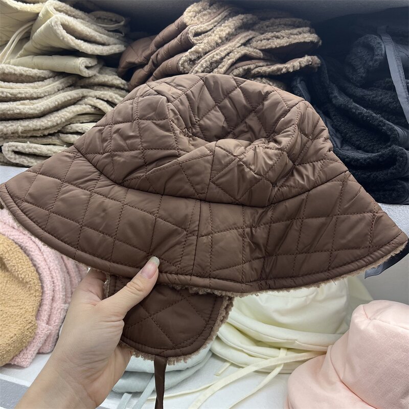 Quilted Down Bucket Hat - Manufacturer - Custom Logo Diamond Wool Lining Earflaps Winter Warm