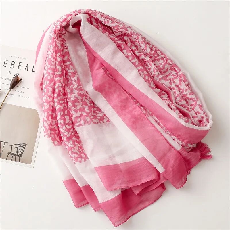 Pink Floral Scarf - Manufacturer - Manufacturer Fancy Cotton Voile Tassel Muslim Hijabs
