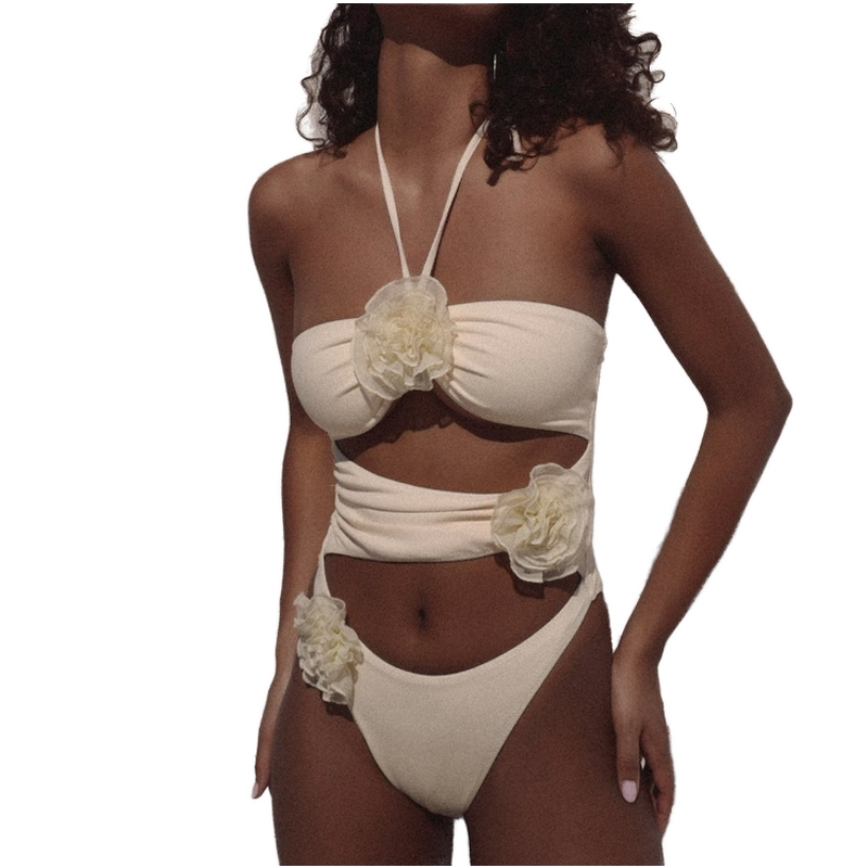 3D Flower Swimwear - Manufacturer - Stock 8-Color Handmade Halter High Waisted One Piece