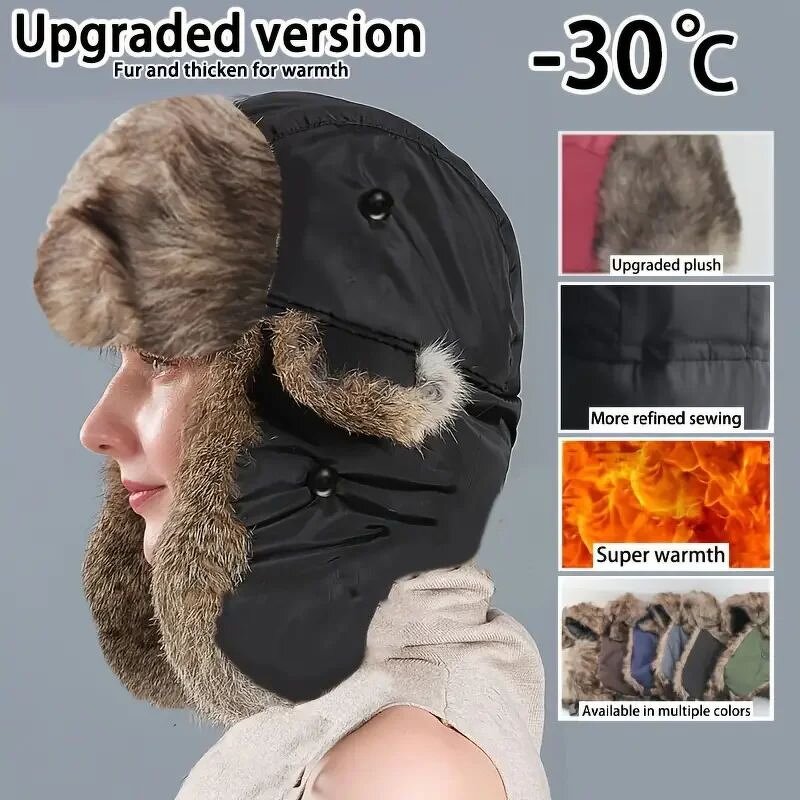 Winter Earflap Hat - Manufacturer - Unisex Waterproof Polyester Windproof Fluffy Plush Fleece