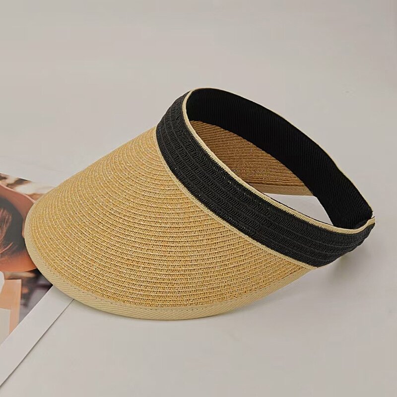 Mixed Color Visor - Manufacturer - Women Straw Wide Brim UPF50+ Fine Braid Ponytail Beach