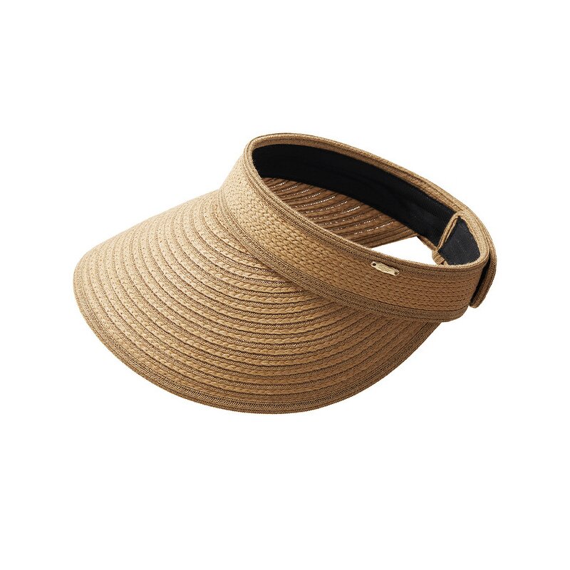 Straw Sun Visor Cap - Manufacturer - Women's Two Tone Stripe Fine Braid Anti-UV Ponytail