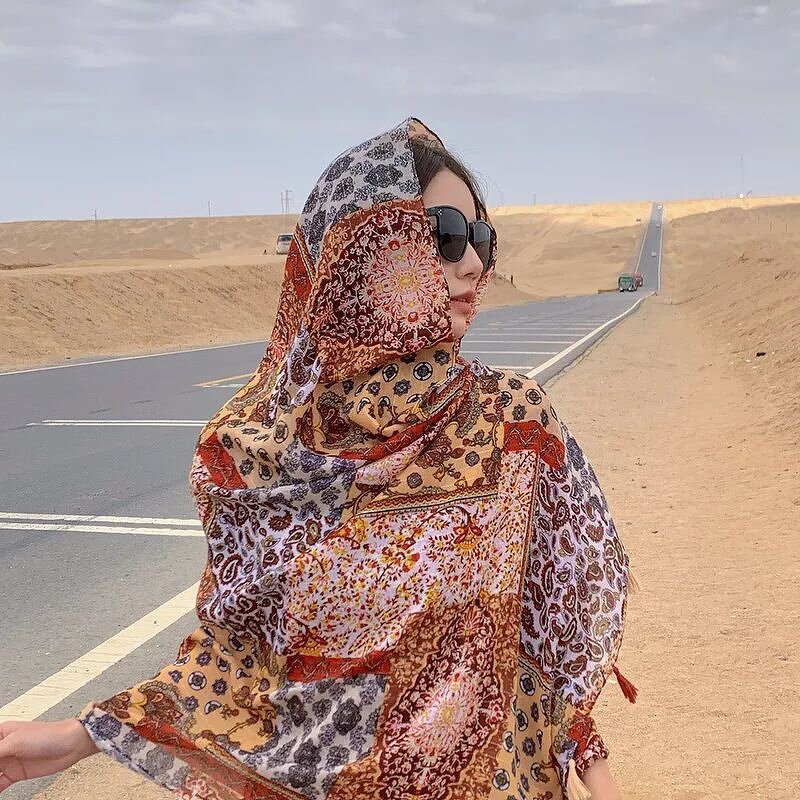 Hook Flower Scarf - Manufacturer - Newest 180*90cm Cotton Tassels Silver Shiny Voile Hijabs