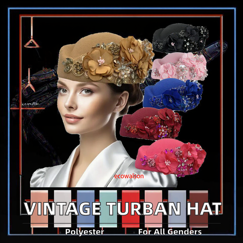 Felt Turban Hat - Manufacturer - Vintage Soft Derby Flower Church Party Airline Stewardess