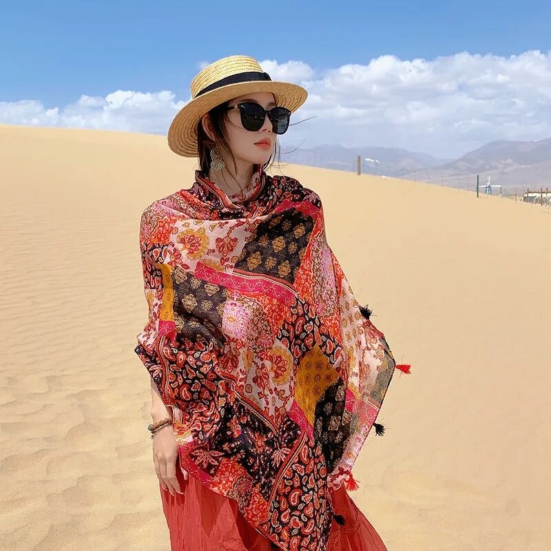 Hook Flower Scarf - Manufacturer - Newest 180*90cm Cotton Tassels Silver Shiny Voile Hijabs