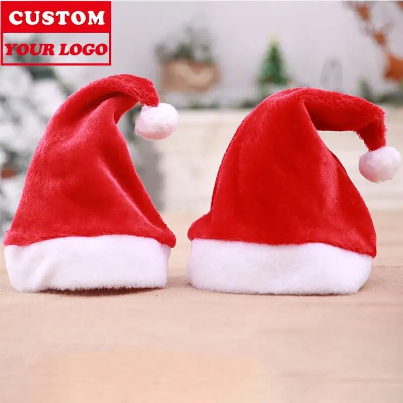 Christmas Hat - Manufacturer - Customizable LOGO Short Plush Xmas Holiday Party Supplies