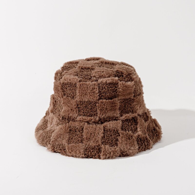 Plush Fisherman Hat - Manufacturer - Custom Two Tone Plaid Fuzzy Faux Fur Winter Warm Packable