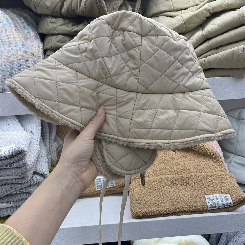 Quilted Down Bucket Hat - Manufacturer - Custom Logo Diamond Wool Lining Earflaps Winter Warm