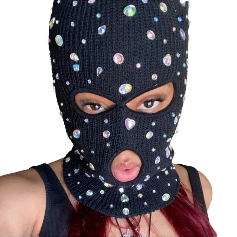 Rhinestone Balaclava - Manufacturer - Custom Logo Rhinestones Funny Knitted Acrylic Ski Skull
