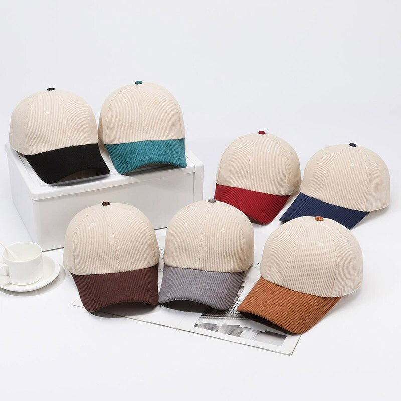 Corduroy Baseball Cap - Manufacturer - Custom Logo Two Tone 6 Panel Adjustable Curved Brim
