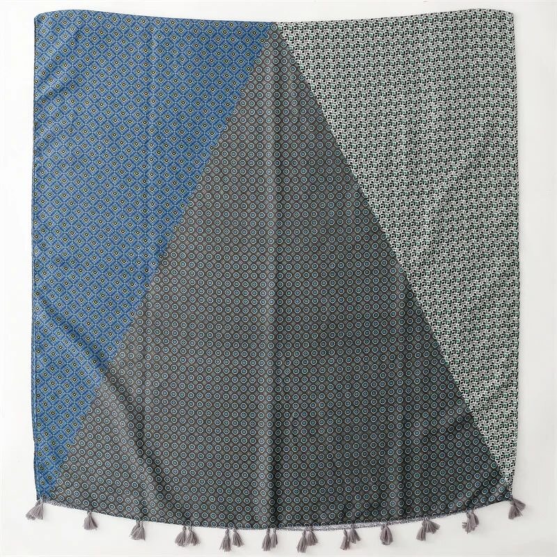 Stitching Geometry Scarf - Manufacturer - 2023 New Fashion Cotton Flower Printed Tassel Hijab