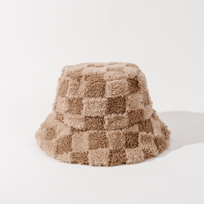 Plush Fisherman Hat - Manufacturer - Custom Two Tone Plaid Fuzzy Faux Fur Winter Warm Packable