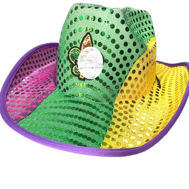 LED Neon Cowgirl Hat - Manufacturer - Outdoor Beach Halloween Mardi Gras Sequin Light-Up